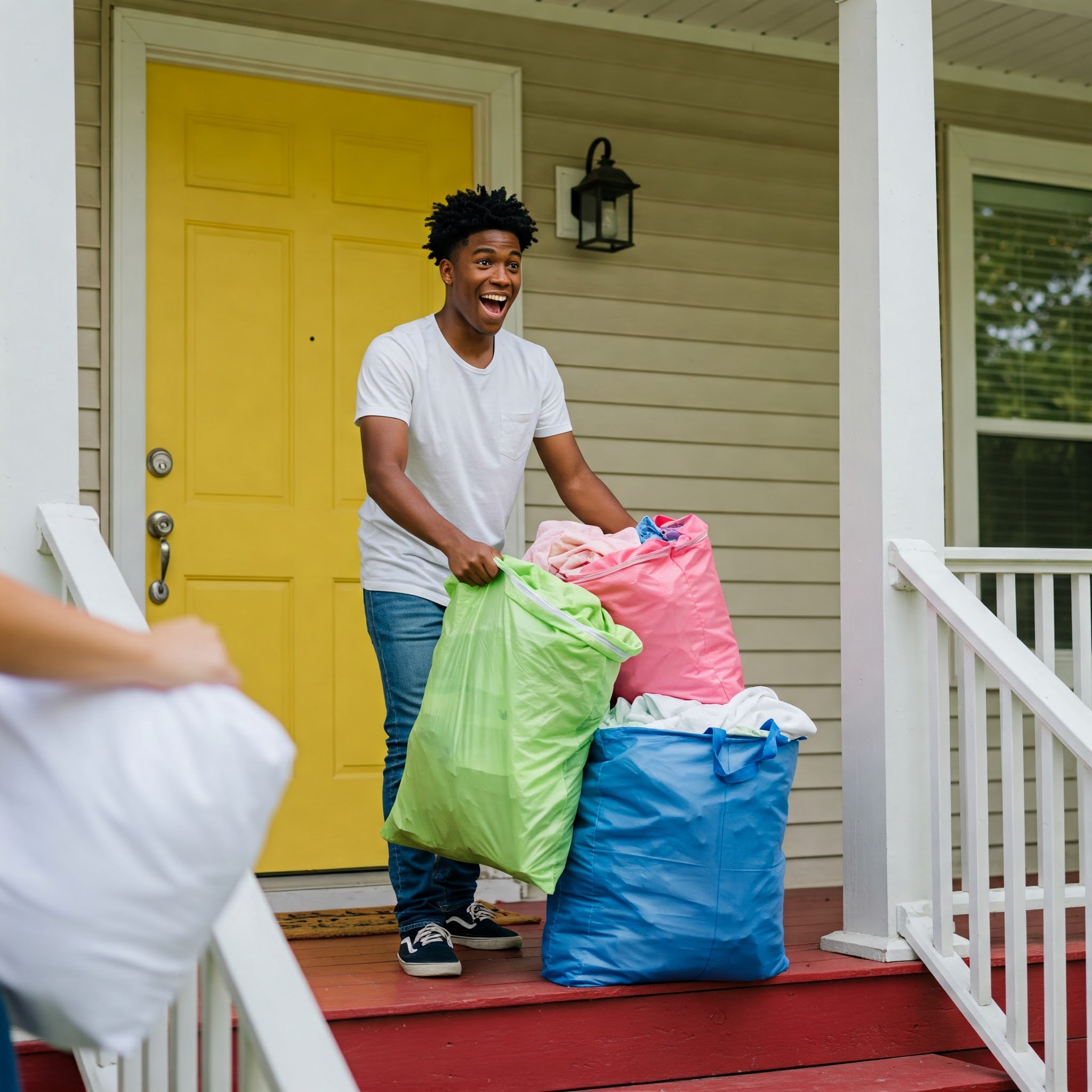Happily Receiving Laundry